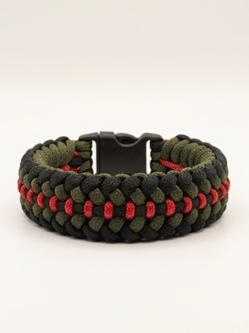 Tactical Tri-Color Paracord Survival Bracelet – Olive Drab, Black & Crimson | Military-Style EDC