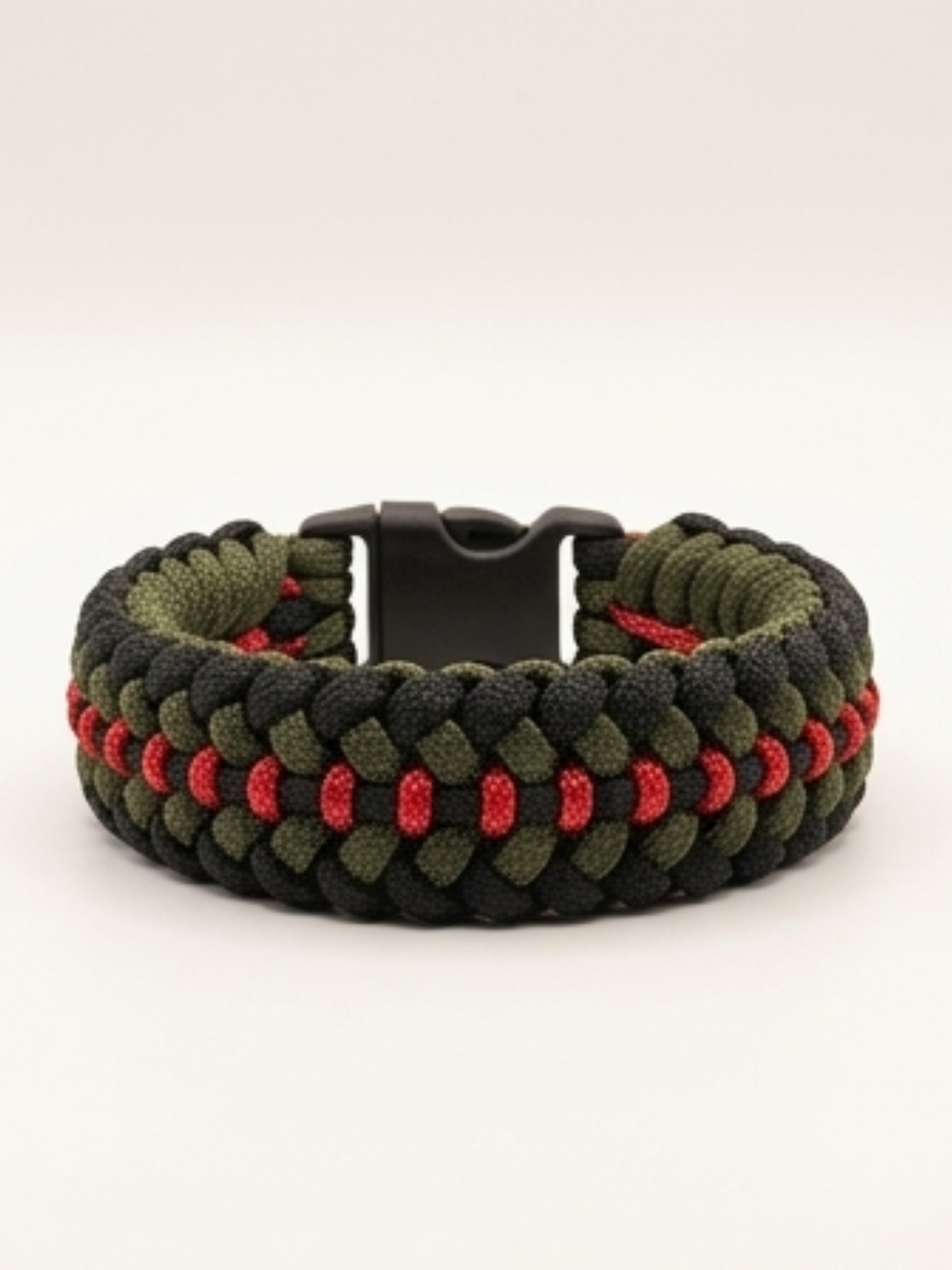 Tactical Tri-Color Paracord Survival Bracelet – Olive Drab, Black & Crimson | Military-Style EDC