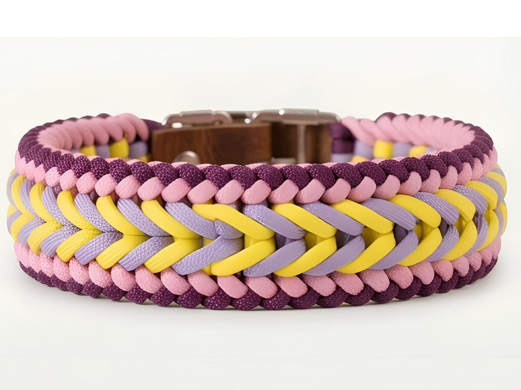 Handwoven Pastel Paracord Dog Collar – Leather & Stainless Steel Buckle | Stylish Pet Accessory