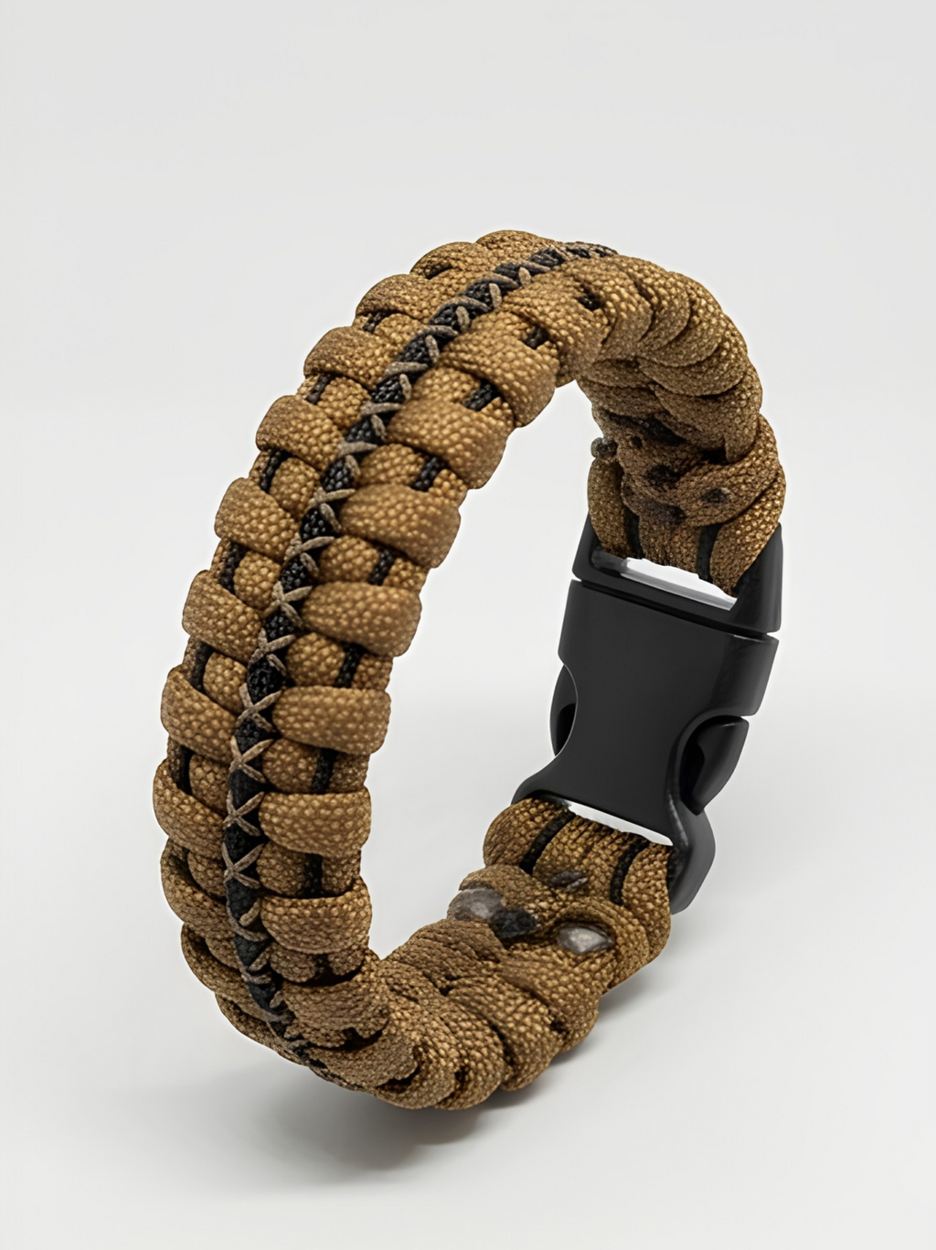 Tactical Coyote Brown 550 Paracord Survival Bracelet – Desert EDC Bracelet with X-Stitch Detail