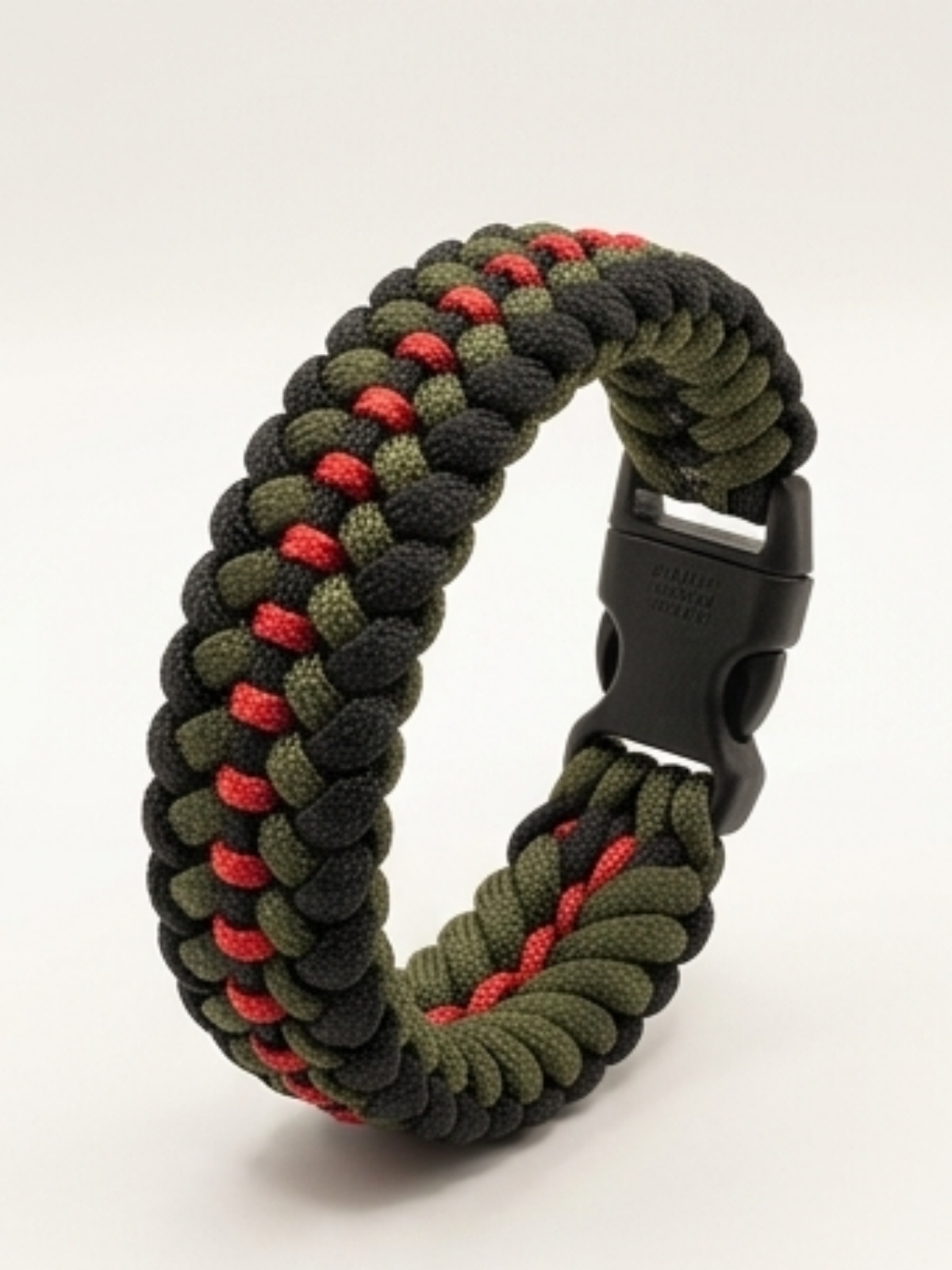 Tactical Tri-Color Paracord Survival Bracelet – Olive Drab, Black & Crimson | Military-Style EDC