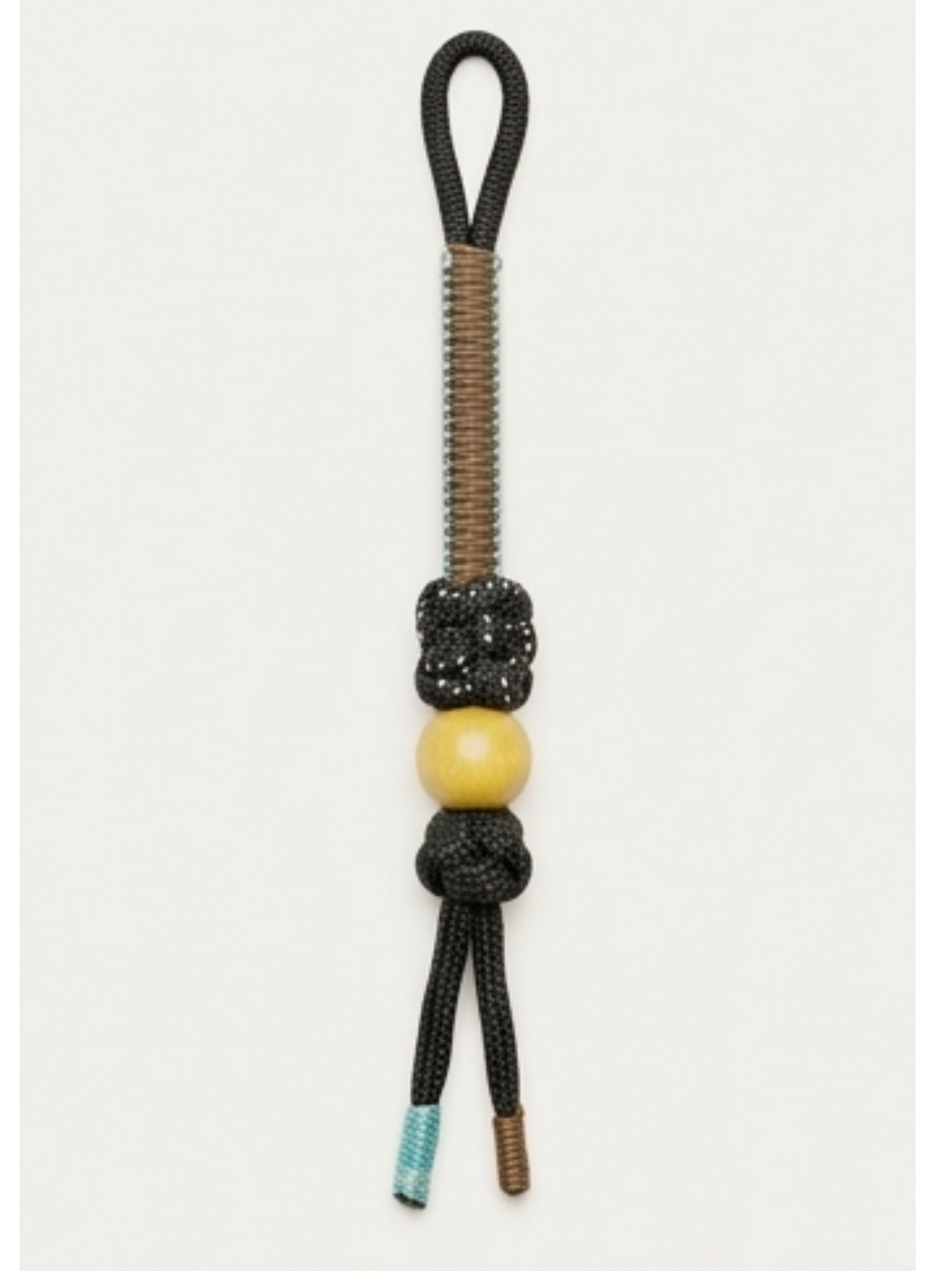 Artisanal Paracord Knife Lanyard - Yellow Wooden Bead Accent