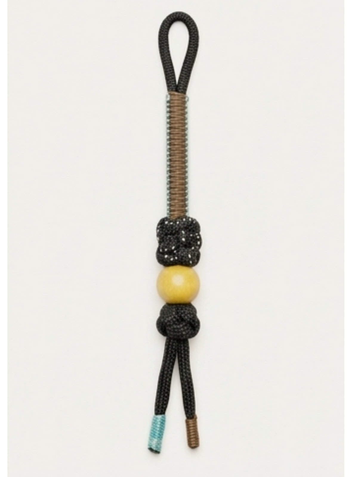 Artisanal Paracord Knife Lanyard - Yellow Wooden Bead Accent
