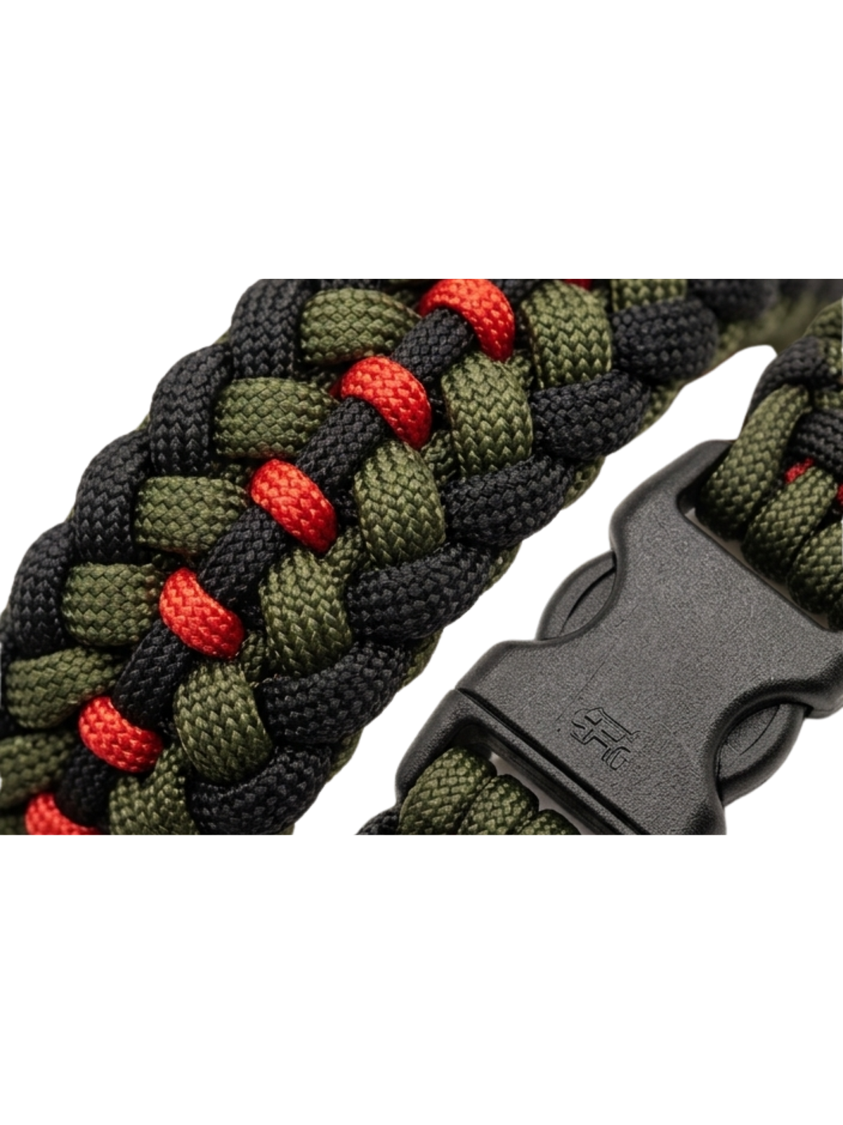 Tactical Tri-Color Paracord Survival Bracelet – Olive Drab, Black & Crimson | Military-Style EDC