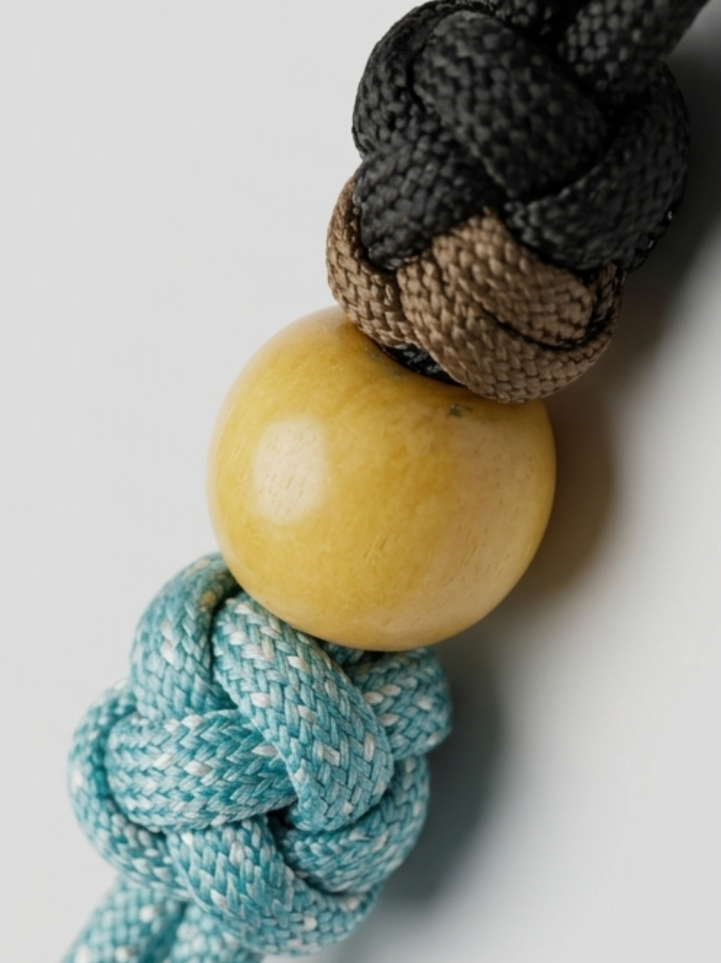 Artisanal Paracord Knife Lanyard - Yellow Wooden Bead Accent