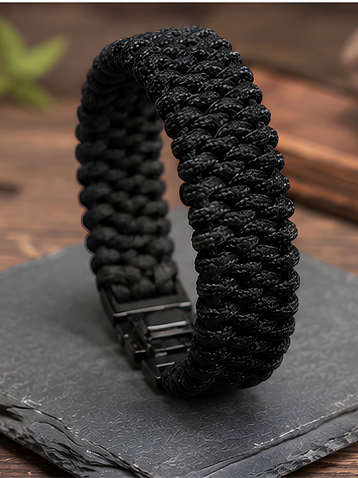 Tactical Stealth Black Wide Paracord Survival Bracelet – Adjustable Metal Shackle | Premium EDC