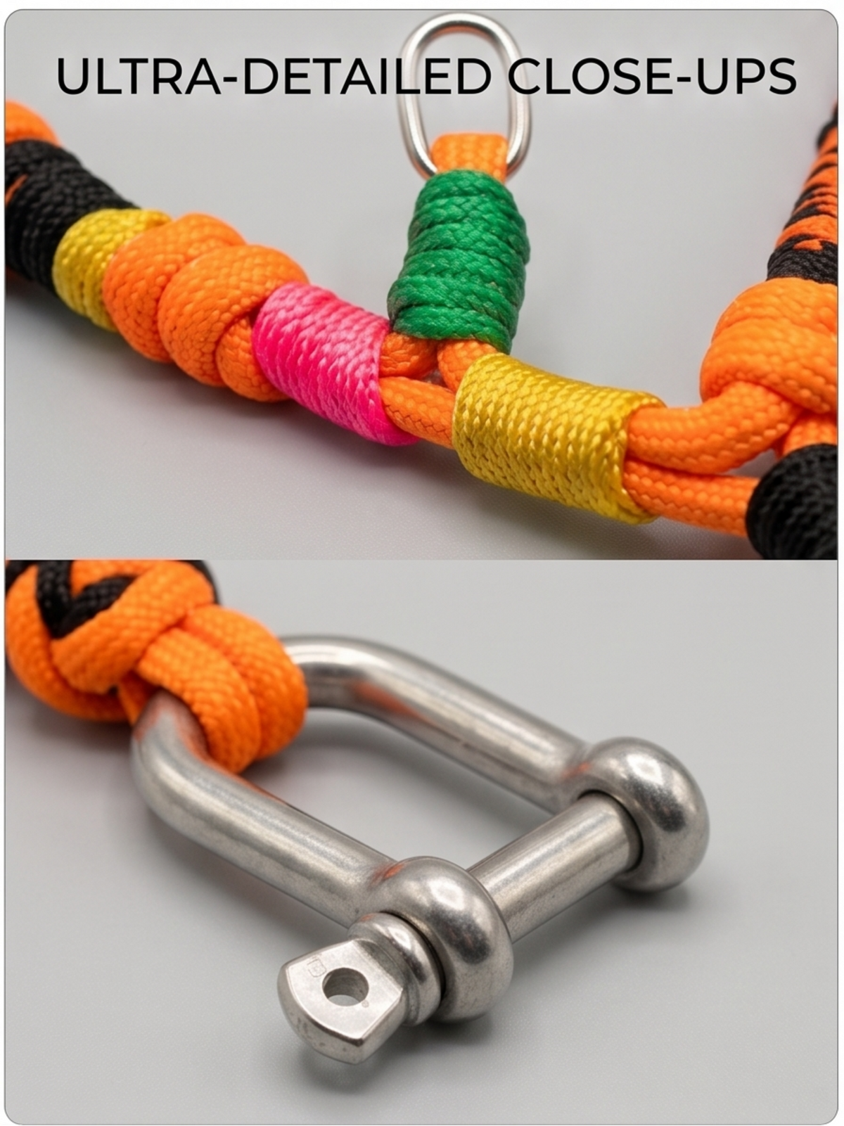 Multi-Point Tactical Paracord Lanyard Tether - High-Vis Neon & Stainless Hardware