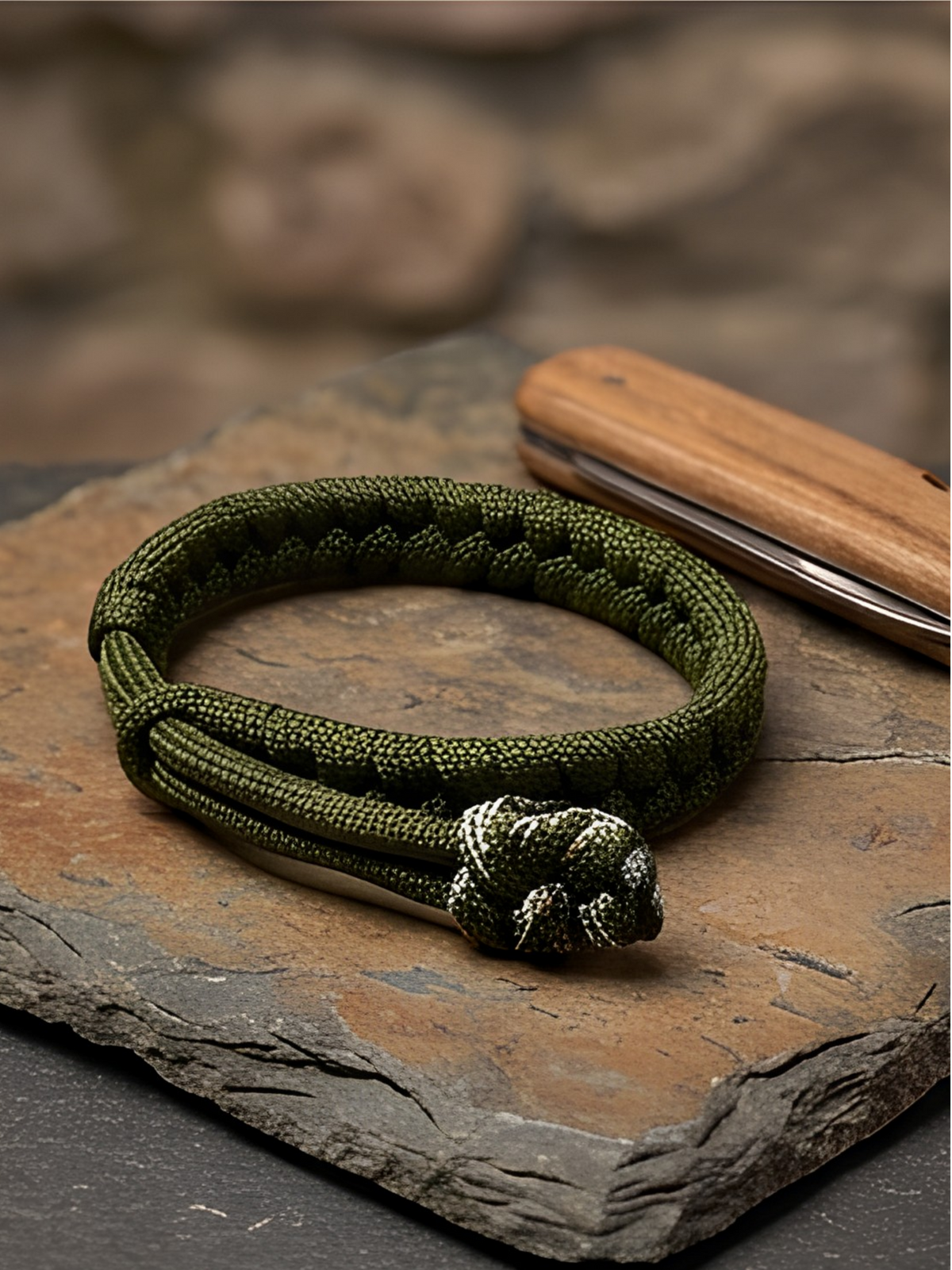 Tactical Snake Weave Paracord Bracelet – Olive Drab with Diamond Knot | Metal-Free EDC Bracelet