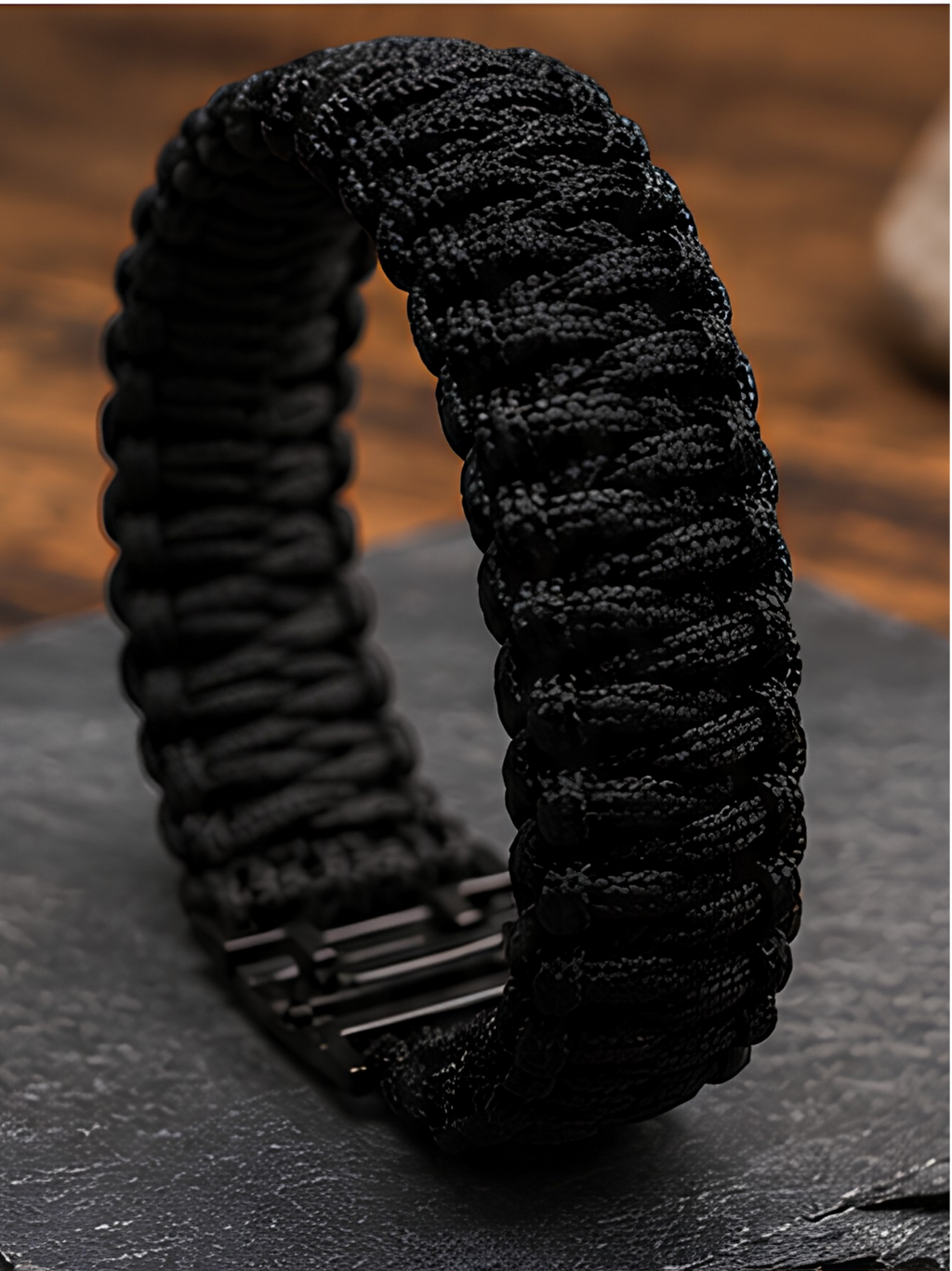 Blackout Wide Paracord Survival Bracelet – Adjustable Stainless Steel Shackle | Heavy-Duty EDC