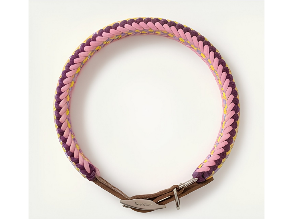 Handwoven Pastel Paracord Dog Collar – Leather & Stainless Steel Buckle | Stylish Pet Accessory