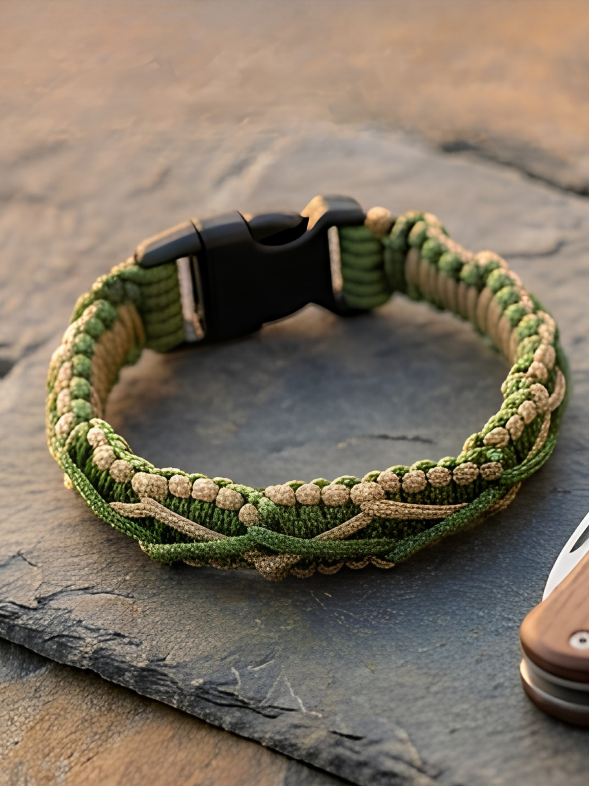 Tactical Two-Tone 550 Paracord Survival Bracelet – Olive Drab & Sand Tan | Hiking & Camping EDC